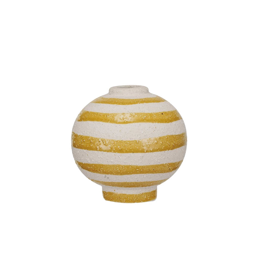 Yellow Striped Stoneware Vase