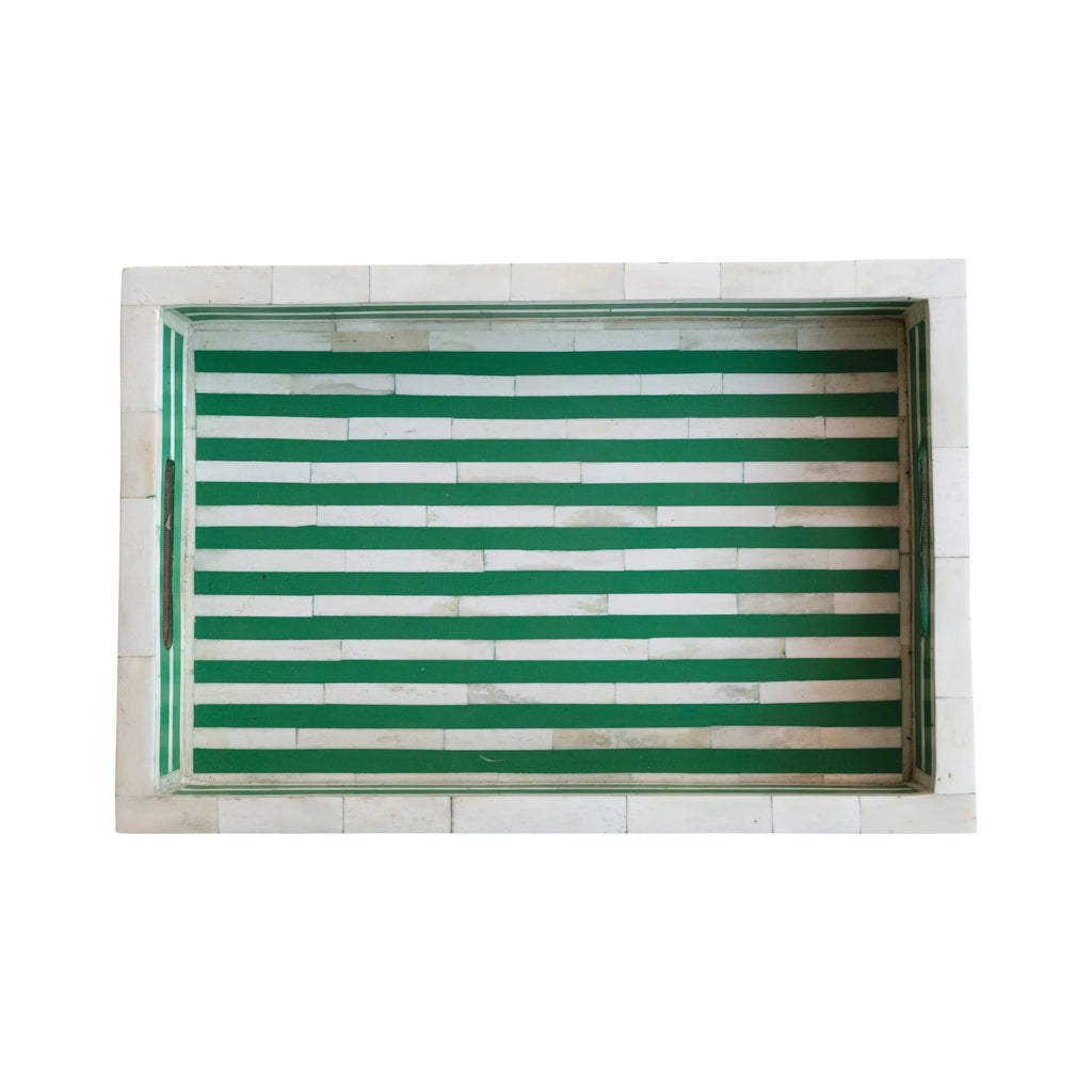 Green & Bone Decorative & Resin Tray w/ Handles