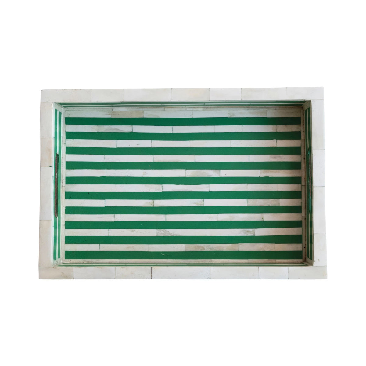 Green & Bone Decorative & Resin Tray w/ Handles