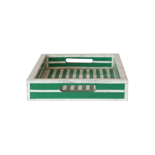 Green & Bone Decorative & Resin Tray w/ Handles