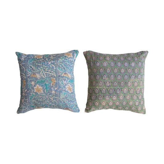 Vintage Printed Cotton Kantha Reversible Pillow