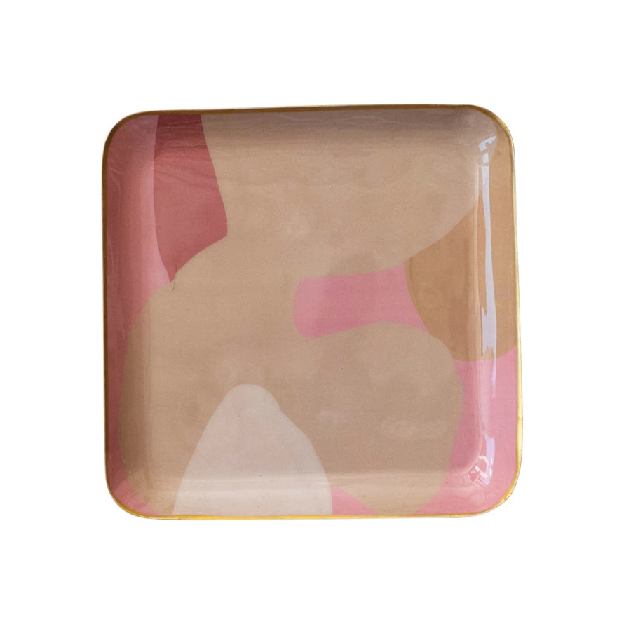 Abstract Design & Gold Finish Enameled Metal Tray