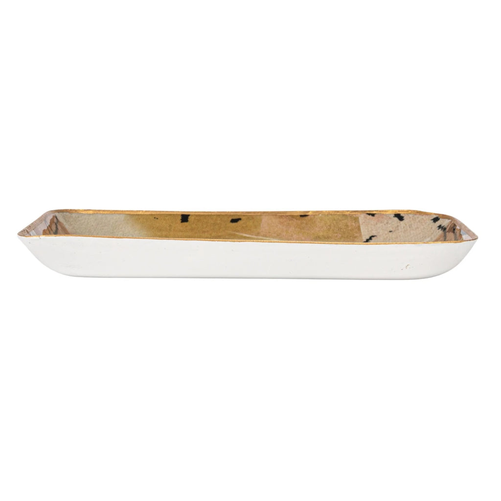 Abstract Design & Gold Finish Enameled Metal Tray