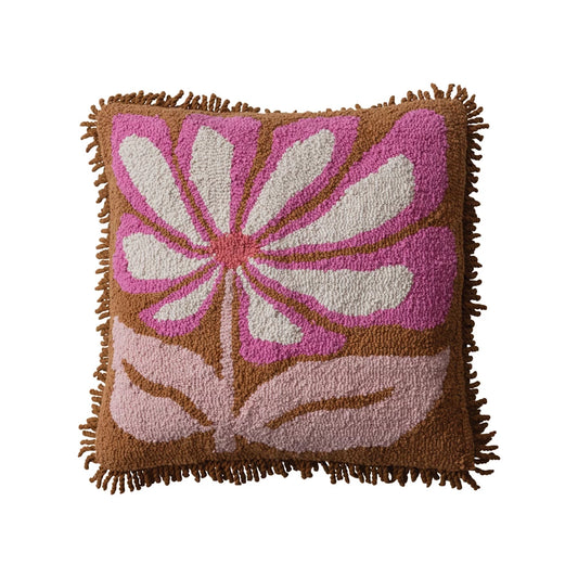 Flower & Fringe Square Cotton Tufted Pillow