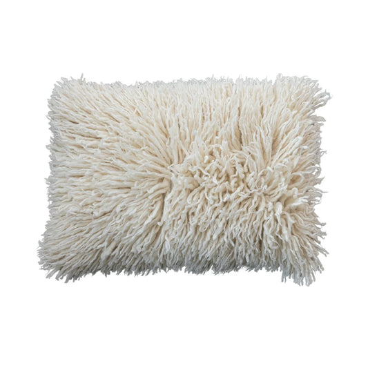 White New Zealand Wool Shag Lumbar Pillow