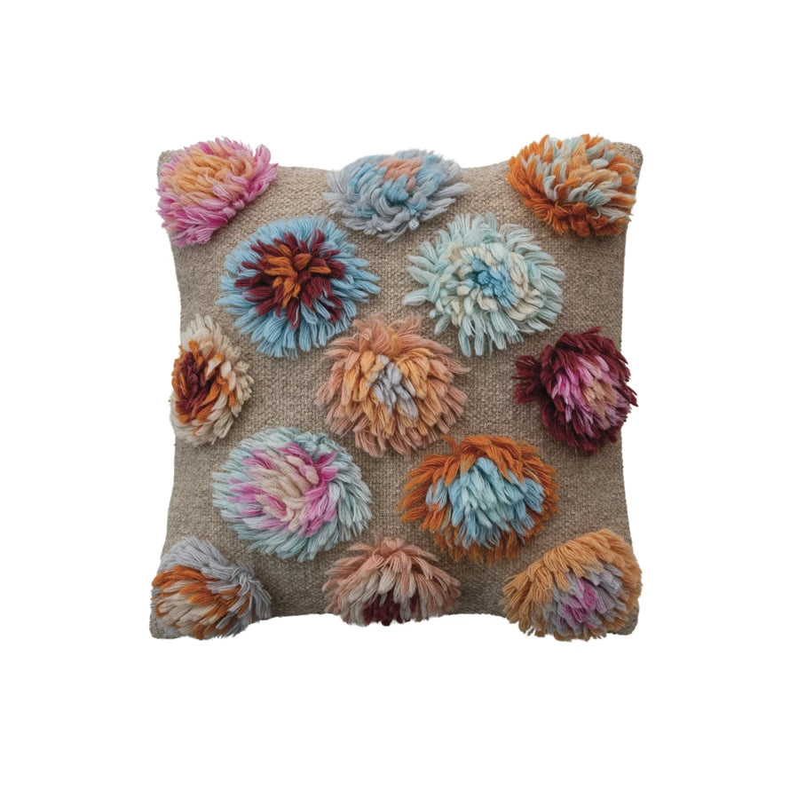 Multi-Color Pom Pom New Zealand Wool Shag Pillow