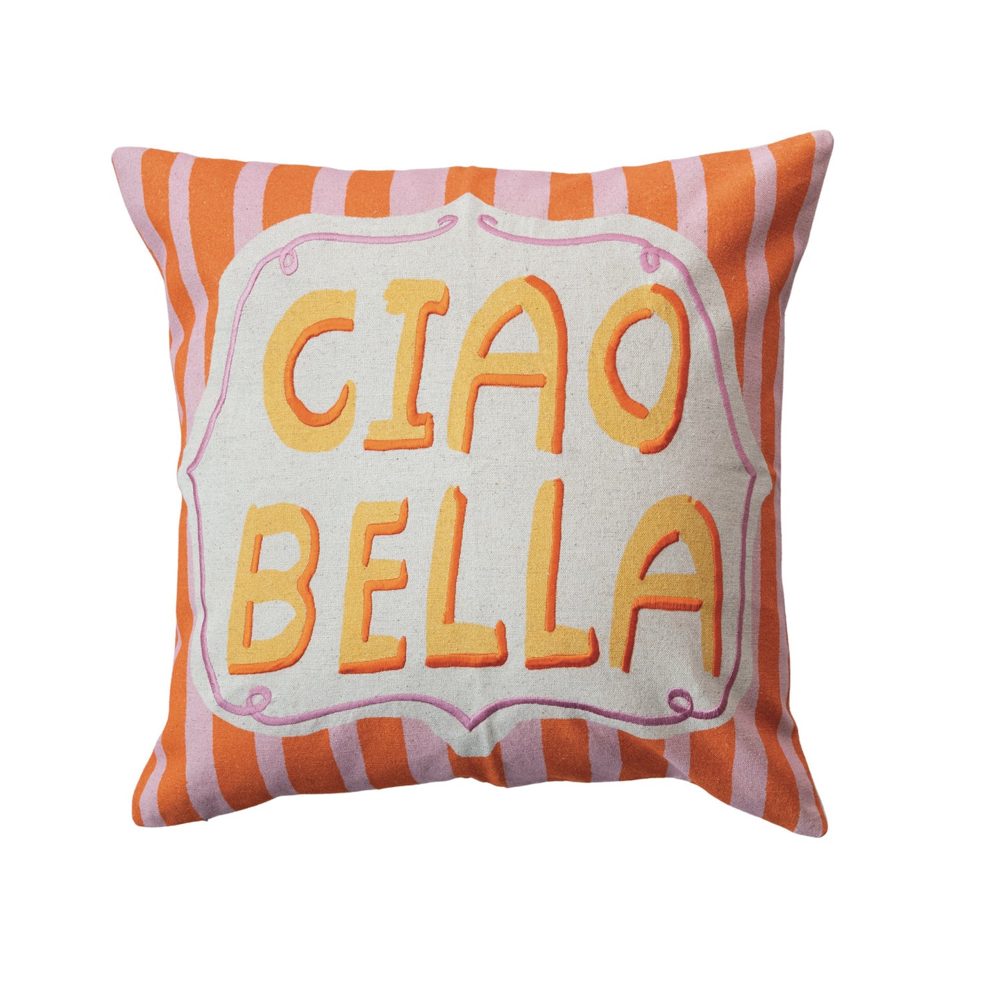 "Ciao Bella" Cotton and Linen Printed Pillow