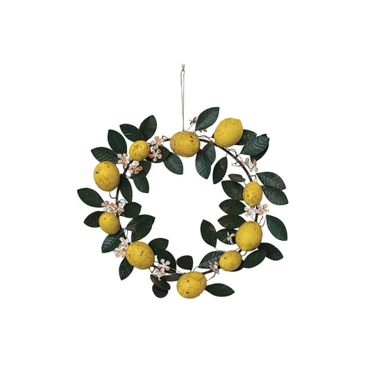 Hand-Painted Lemon and Leaves Metal Wreath