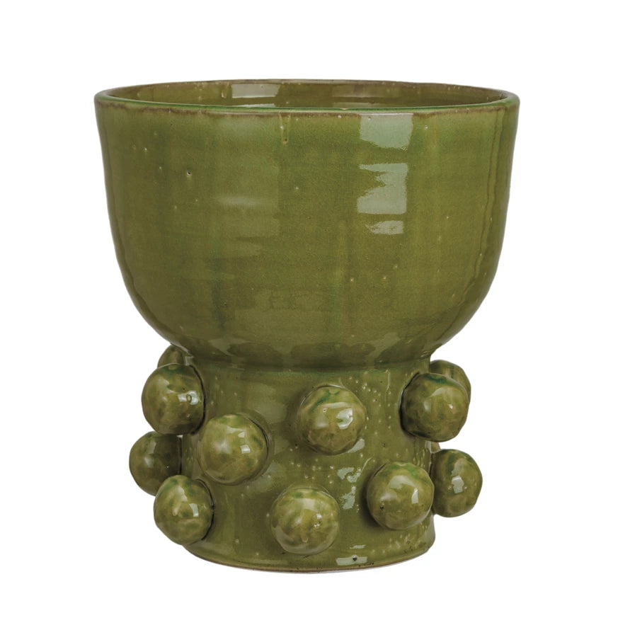 Green Terra-cotta Hobnail Footed Vase