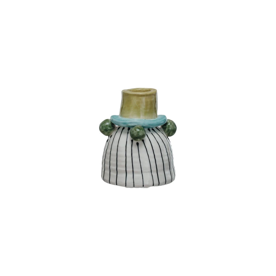 Hand-Painted Stoneware Taper Holders