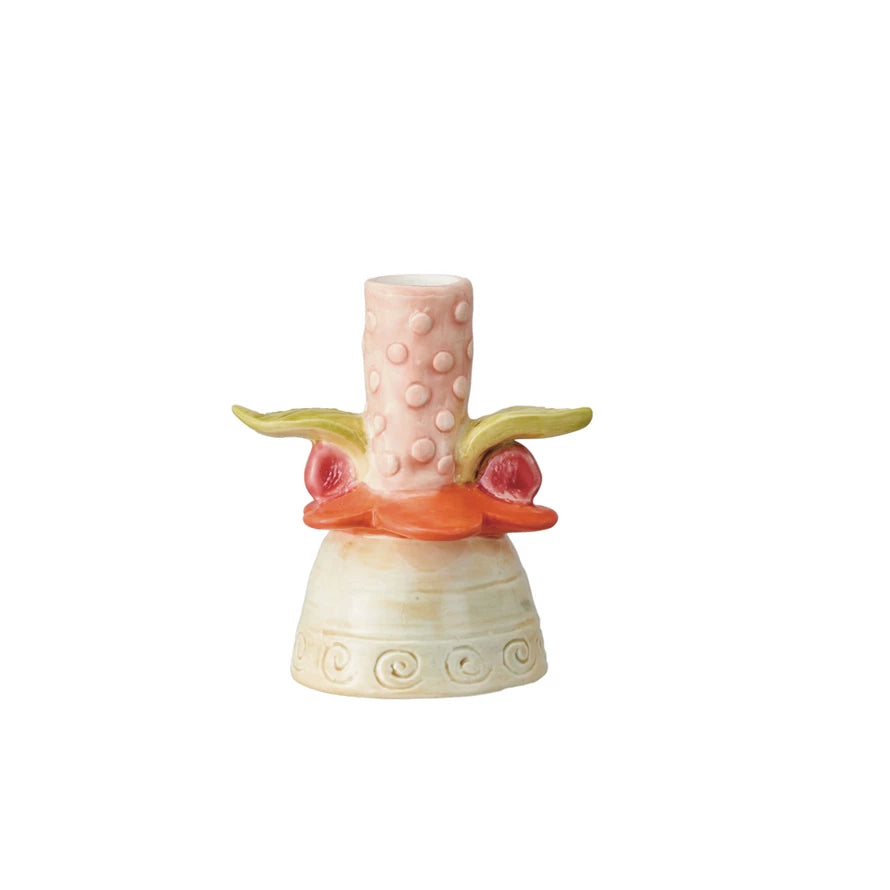 Hand-Painted Stoneware Taper Holders