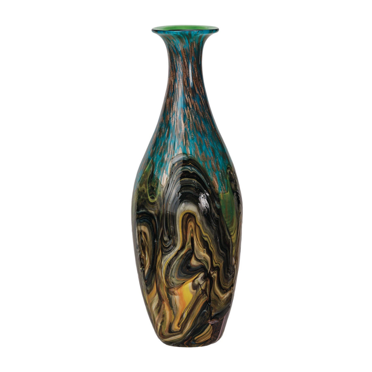 Handmade Art Glass Vase w/ Gold Glitter
