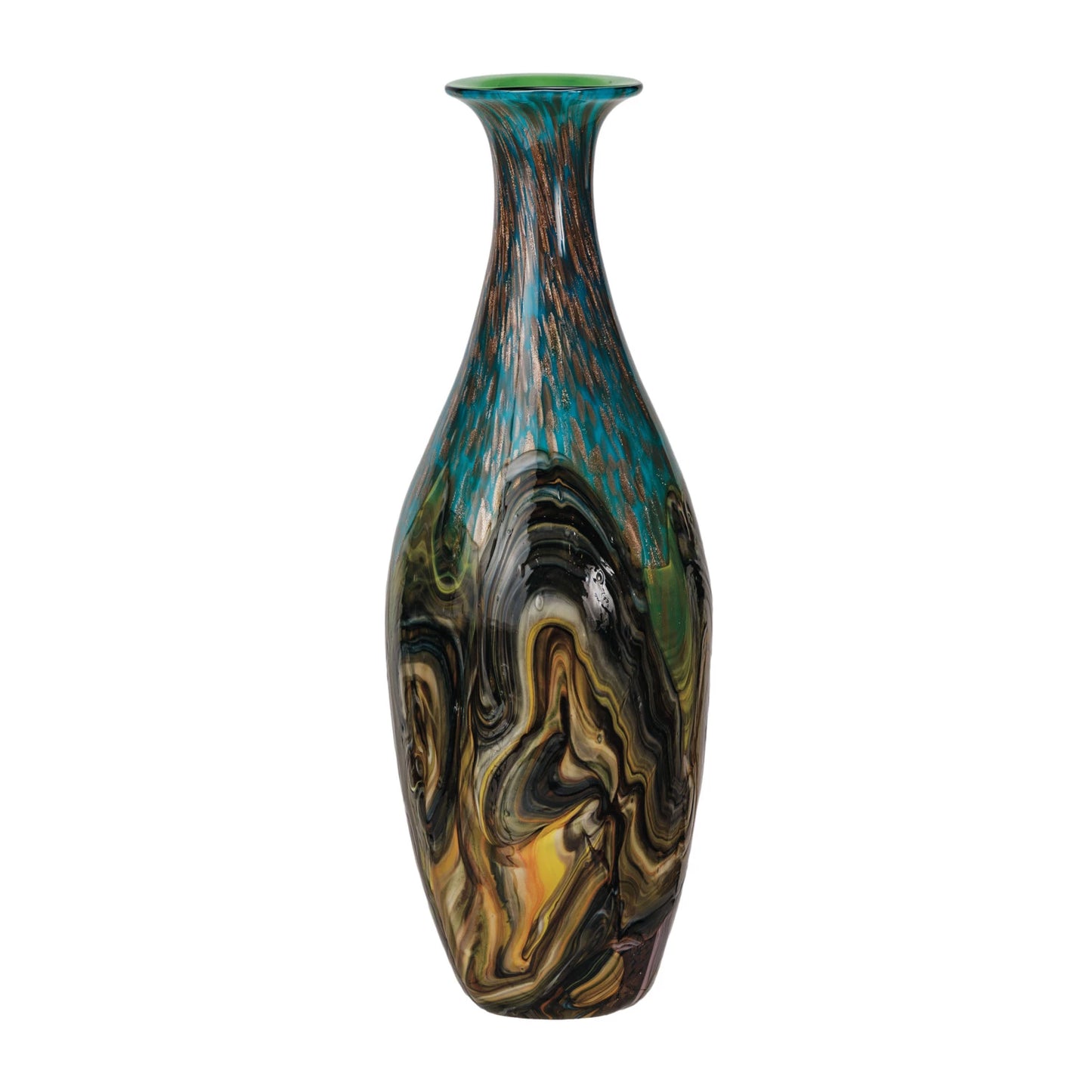 Handmade Art Glass Vase w/ Gold Glitter