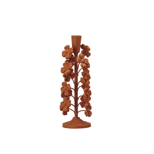 Terra-Cotta Cast Iron Flowers Taper Holder