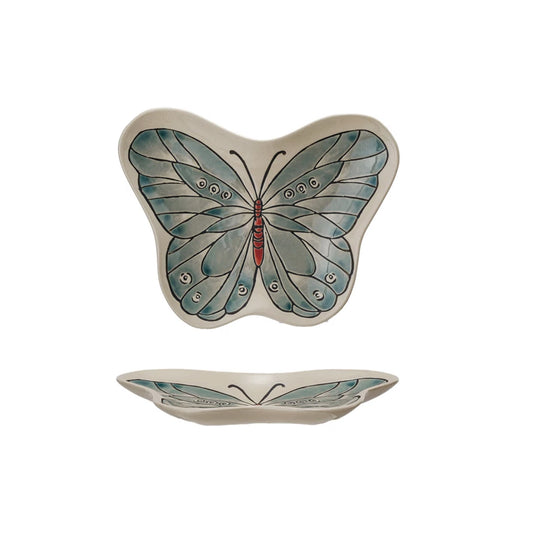 Hand-Painted Stoneware Butterfly Shaped Plate