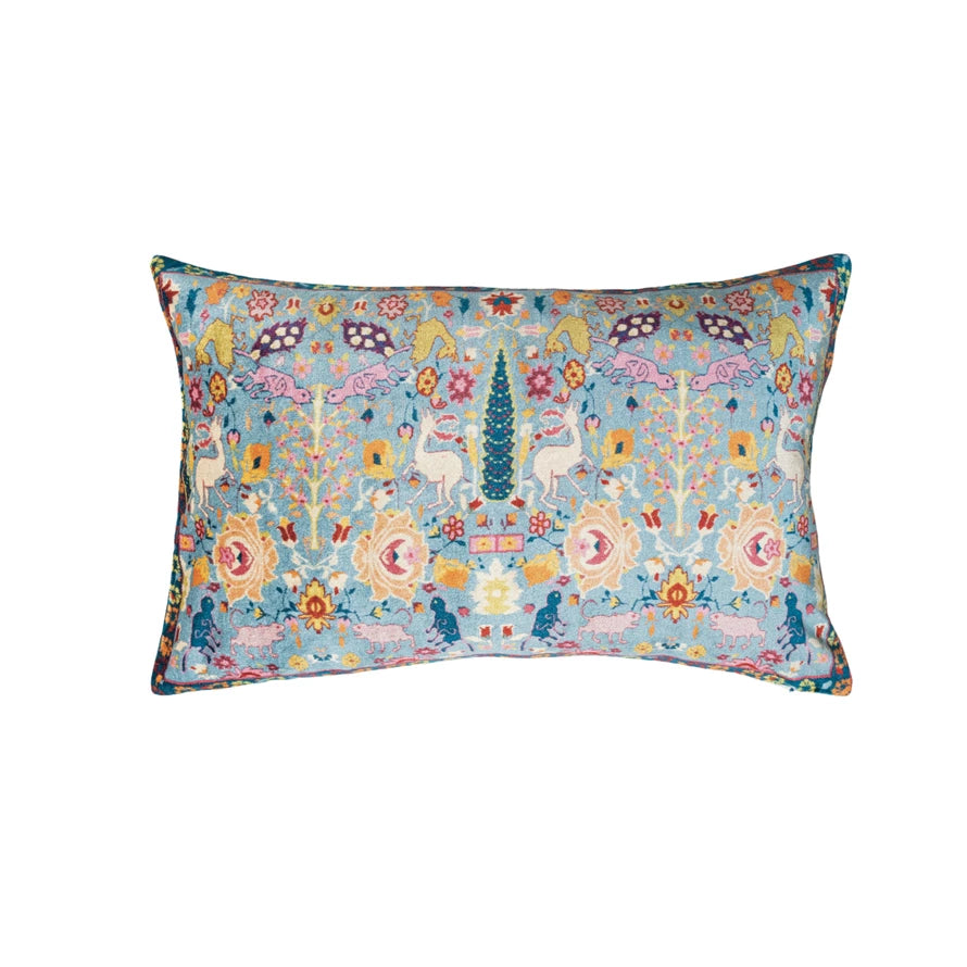 Cotton Blend Velvet Printed Lumbar Pillow