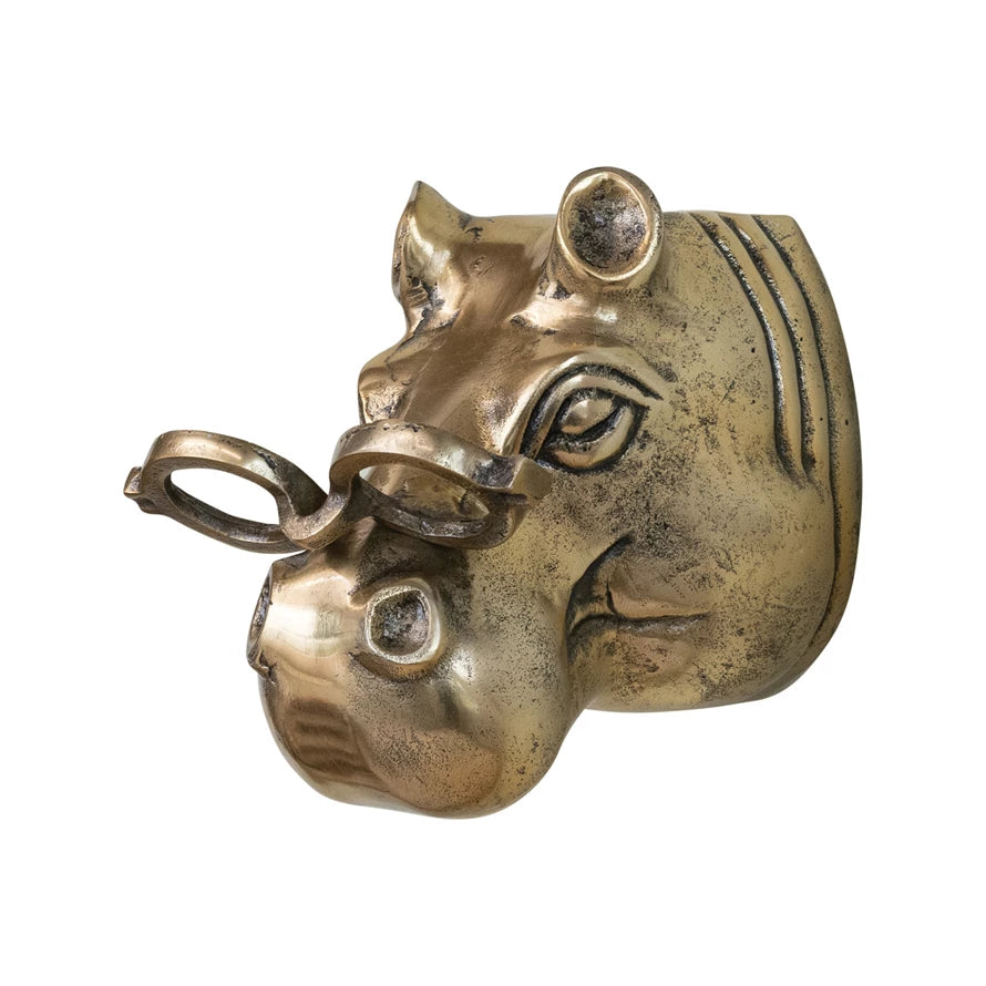 Cast Aluminum Hippo Head with Eyeglasses Wall Décor