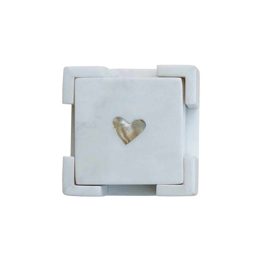 Marble Coasters with Mother of Pearl Inlay & Holder
