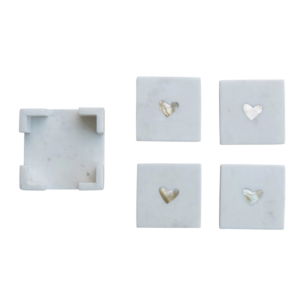 Marble Coasters with Mother of Pearl Inlay & Holder