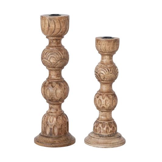 Hand-Carved Mango Wood Taper Holder