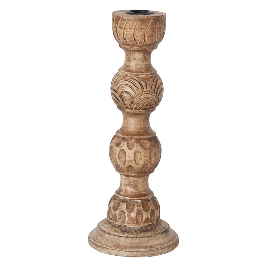 Hand-Carved Mango Wood Taper Holder