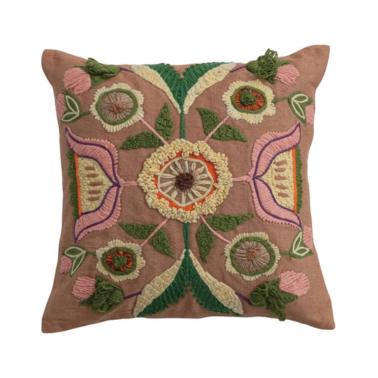 Embroidered Flower Square Indoor/Outdoor Pillow