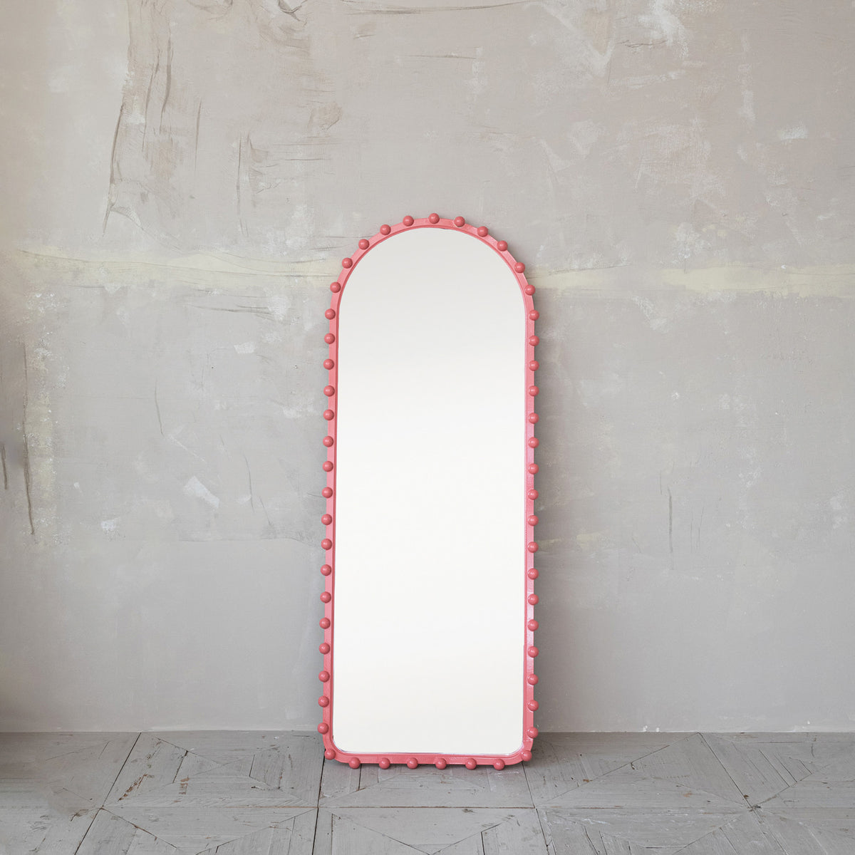 Pink Wood Ball Framed Arched Wall Mirror
