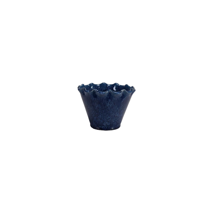 Blue Stoneware Planter w/ Ruffled Edge