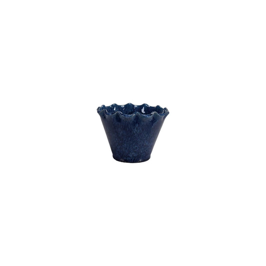 Blue Stoneware Planter w/ Ruffled Edge
