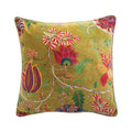 Flowers & Mini Pom Pom Trim Velvet Printed Pillow