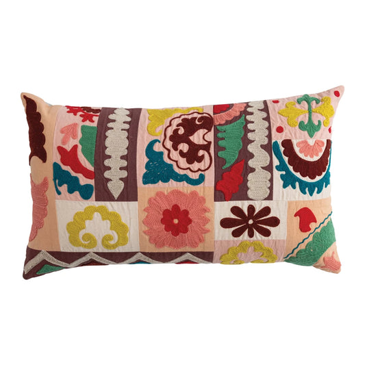 Cotton Embroidered Patchwork Lumbar Pillow
