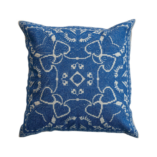 Blue & Natural Embroidered Chambray Back Pillow