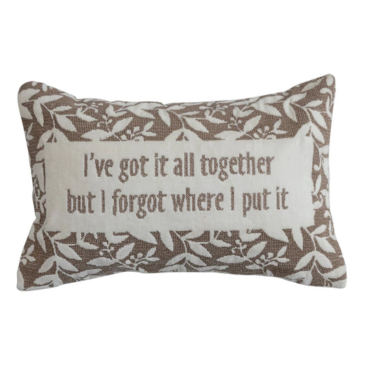 "I've Got It All Together…", Beige & Natural Embroidered Lumbar Pillow