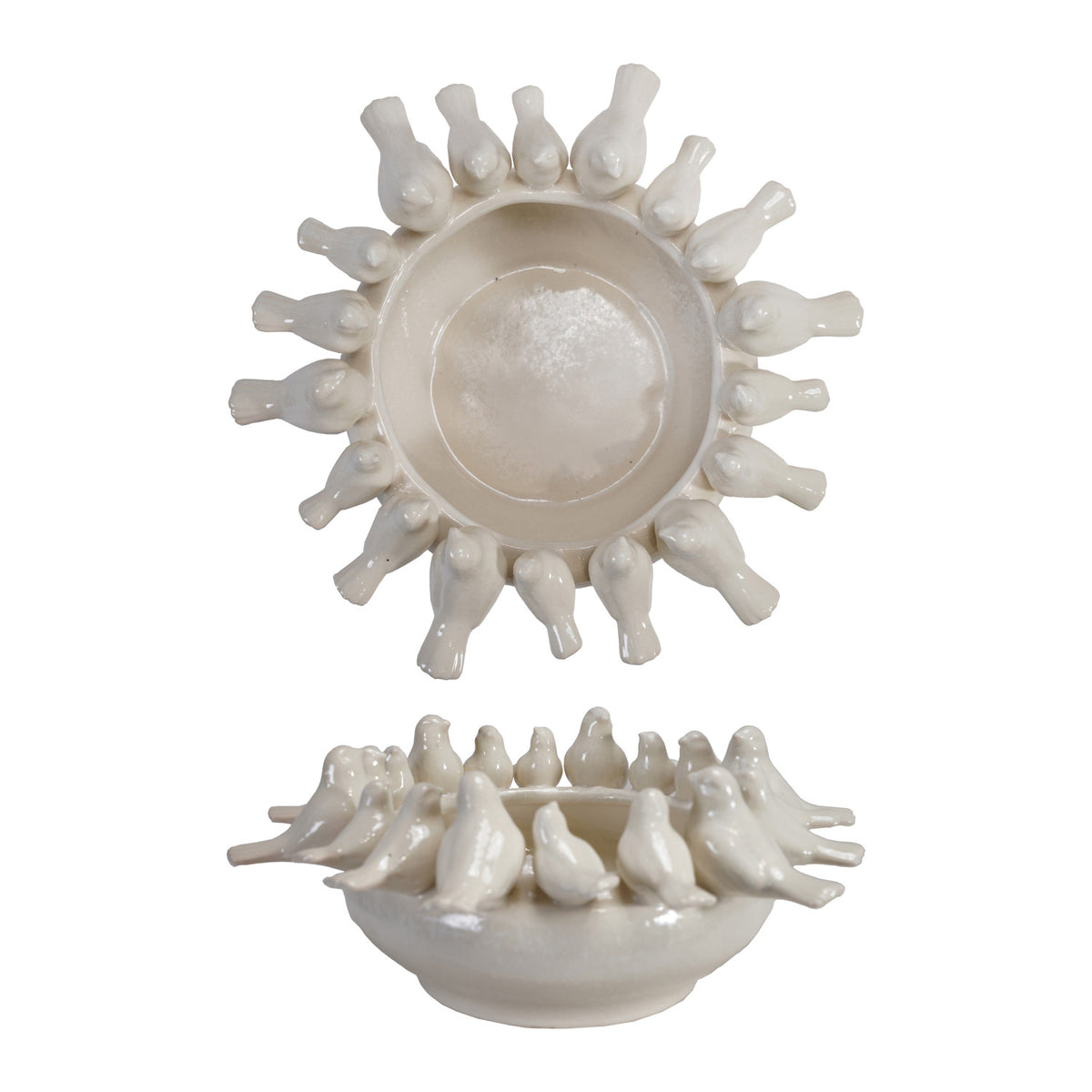 White Decorative Stoneware Bowl/Planter with 3D Birds