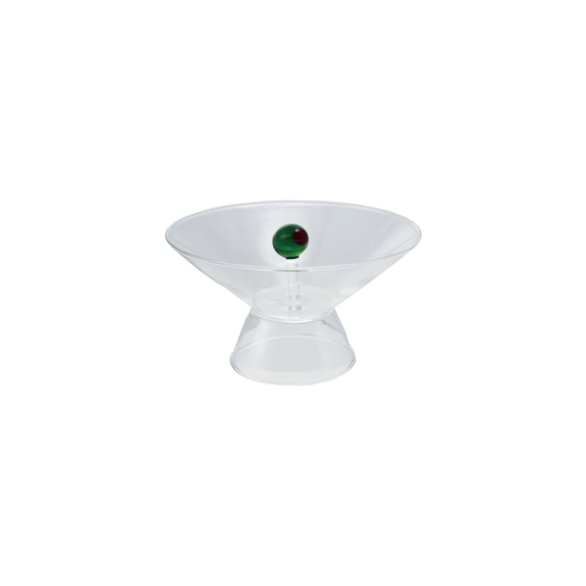Footed Glass Bowl with Hand-Blown Olive