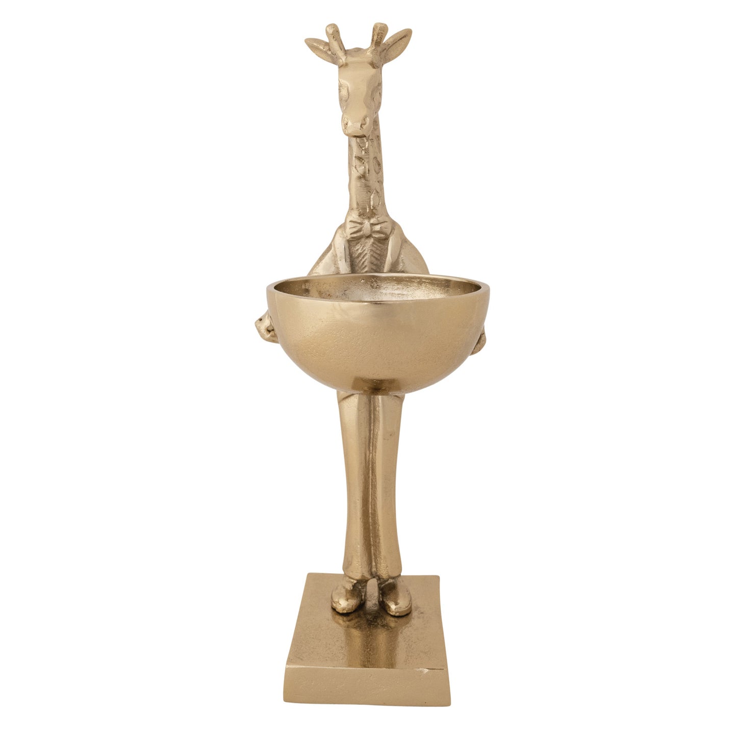 Gold Finish Cast Aluminum Giraffe Holding Bowl