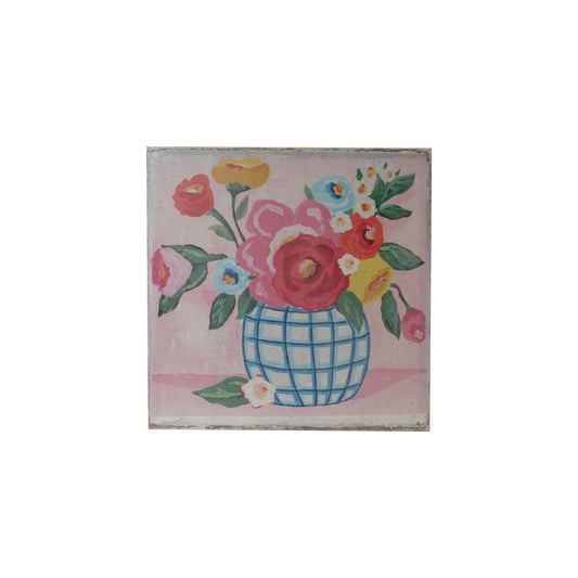 Flowers in Grid Vase Canvas Wall Decor