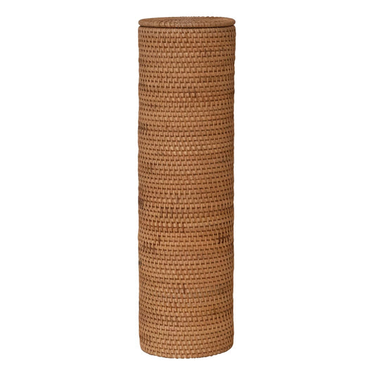 Woven Rattan Toilet Paper Roll Storage w/ Lid
