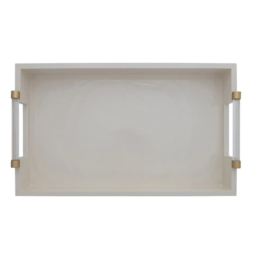 Cream & Gold Finish Tray w/ Acrylic & Metal Handles