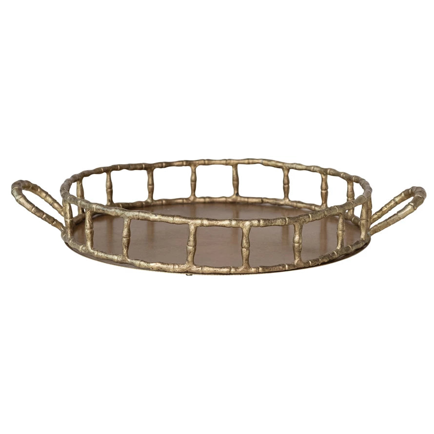 Brass Faux Bamboo Tray w/ Handles