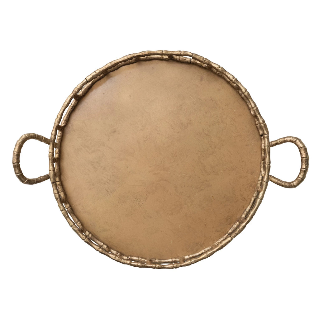 Brass Faux Bamboo Tray w/ Handles