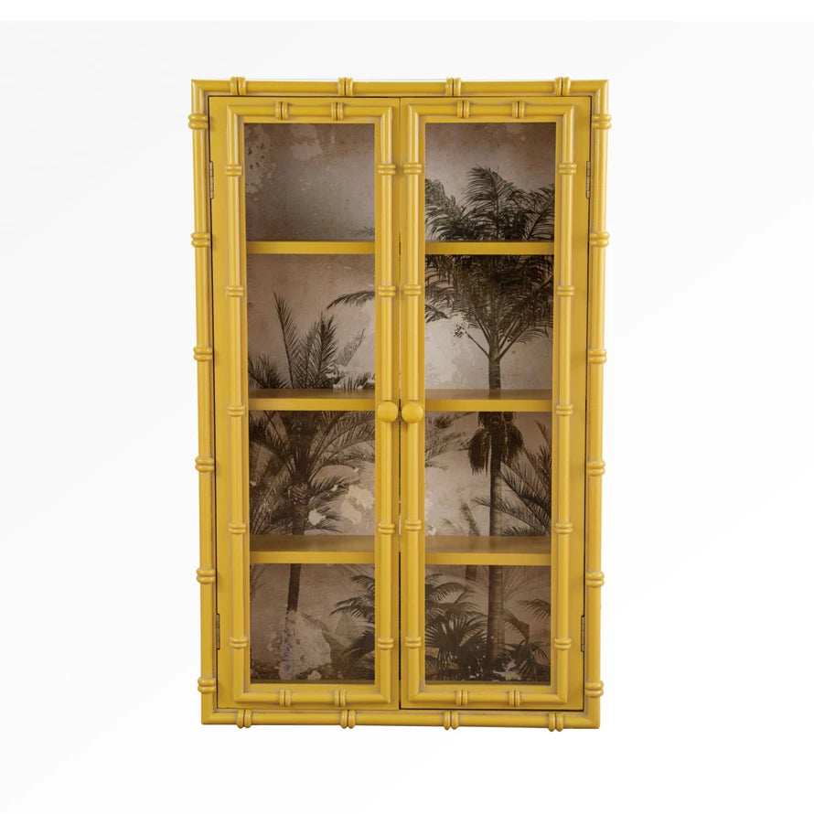 Yellow Glass Cabinet w/ Faux Bamboo Trim