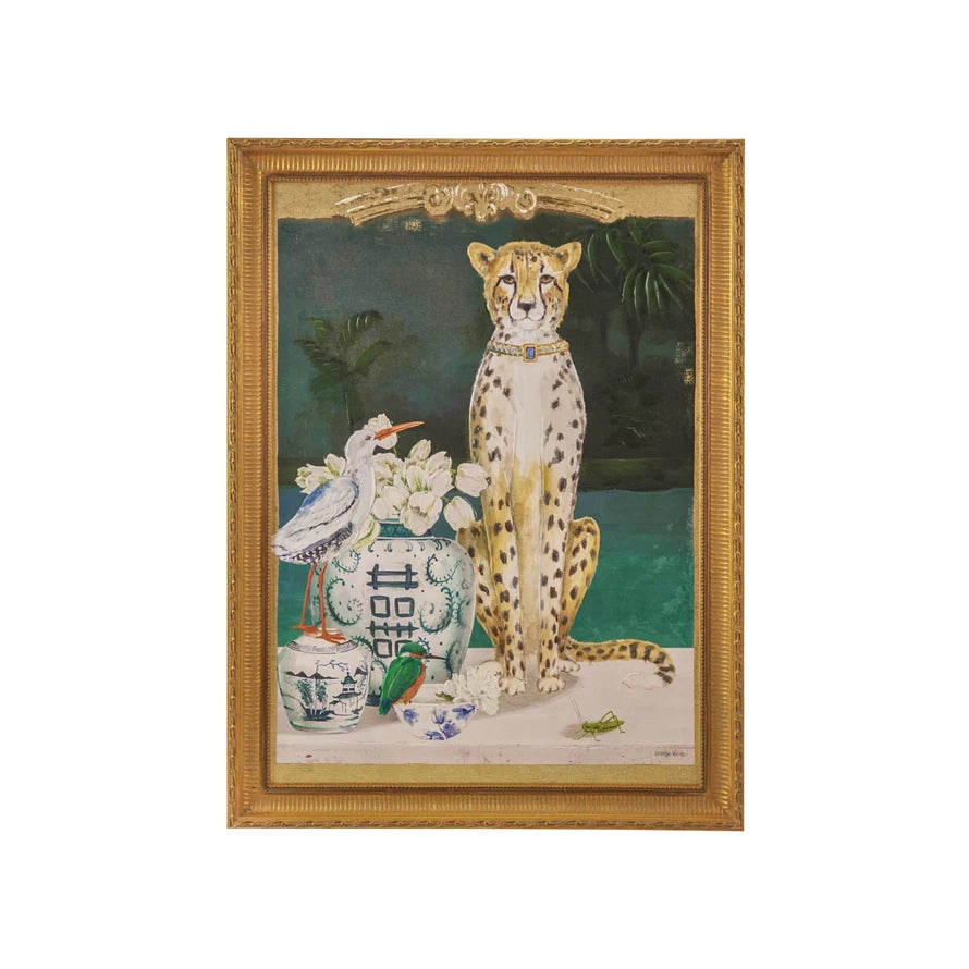 Cheetah & Urn Wood Framed Wall Decor