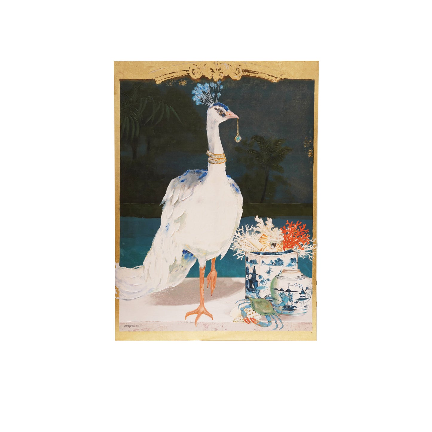 Wood Framed Canvas Wall Décor w/ Peacock & Urn