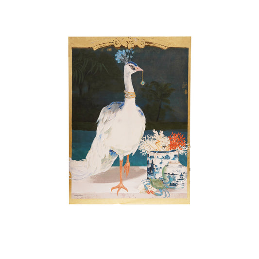 Wood Framed Canvas Wall Décor w/ Peacock & Urn