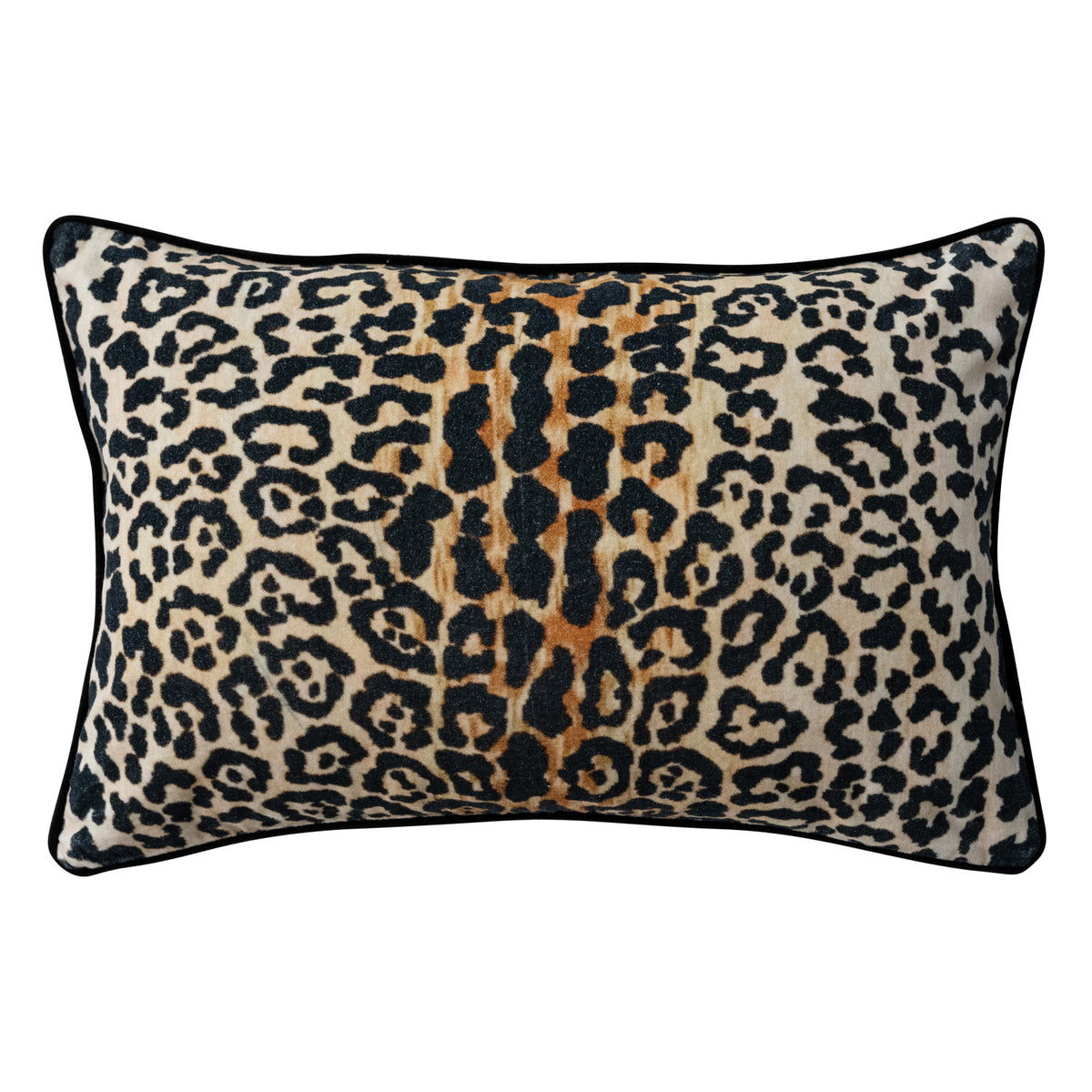 Leopard Print Piped Cotton Velvet Lumbar Pillow