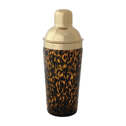 Tortoise Shell & Gold Finish Cocktail Shaker