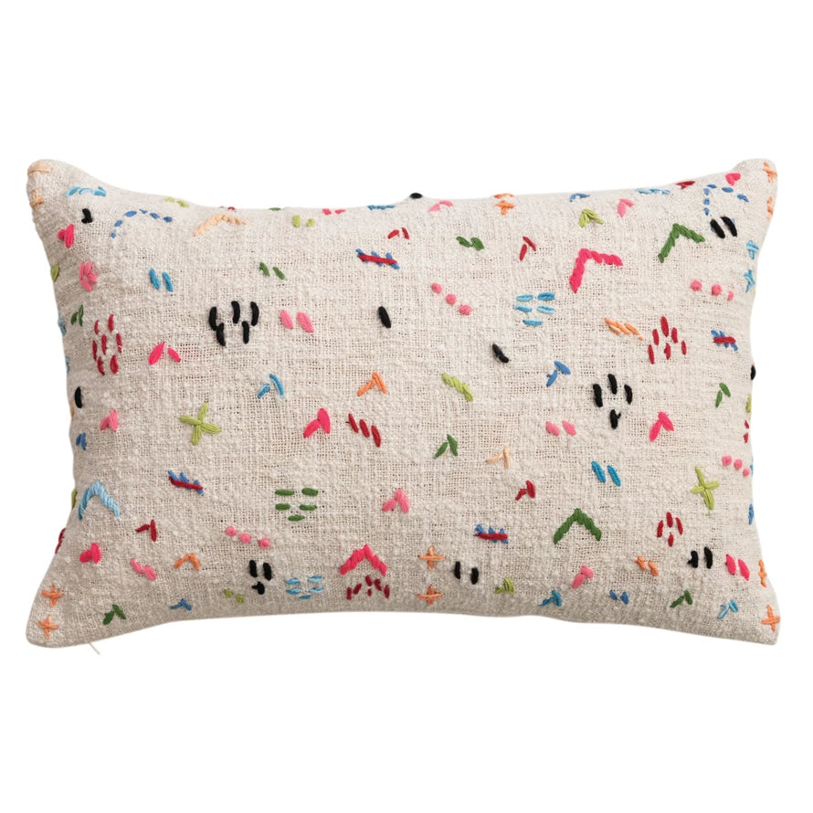 Hand-Embroidery Cotton Slub Lumbar Pillow