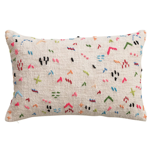 Hand-Embroidery Cotton Slub Lumbar Pillow
