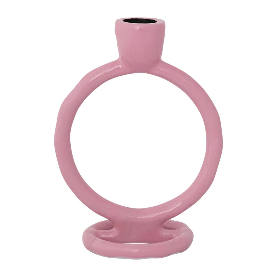 Pink Enameled Circle Taper Holder